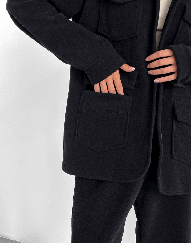 Флісова кофта-піджак, чорна - Фото 4