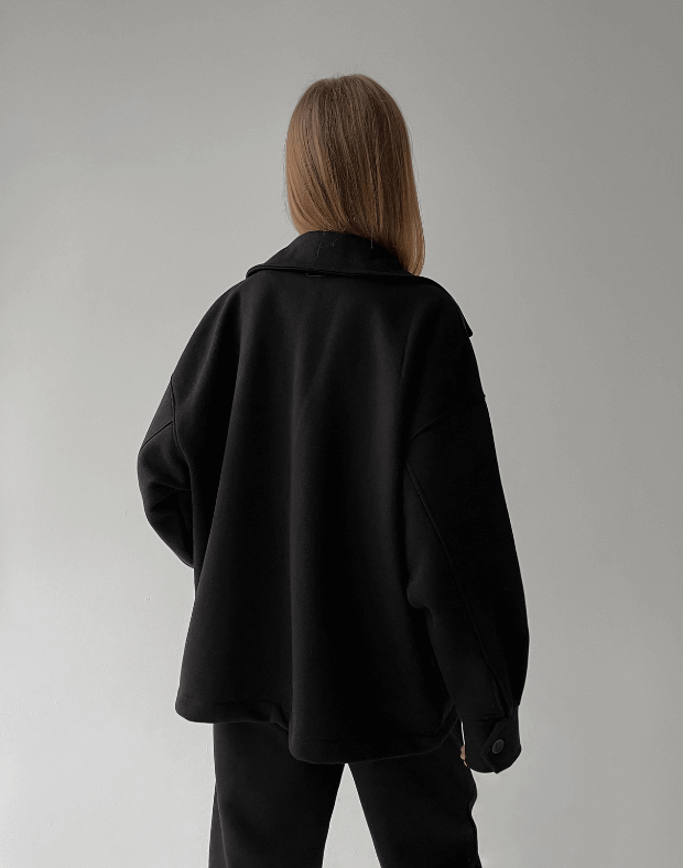 Кофта-сорочка з карманами зимова, чорна - Фото 2