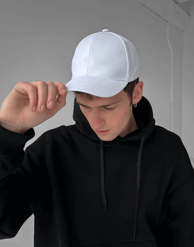 Чоловіча кепка з білим логотипом, біла - Фото 3