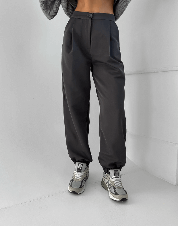 Текстильні брюки-джогери, графітові - Фото 1