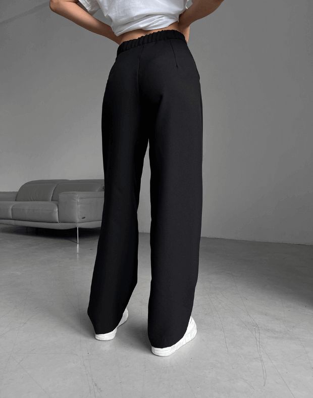 Текстильні брюки прямого крою, чорні - Фото 2
