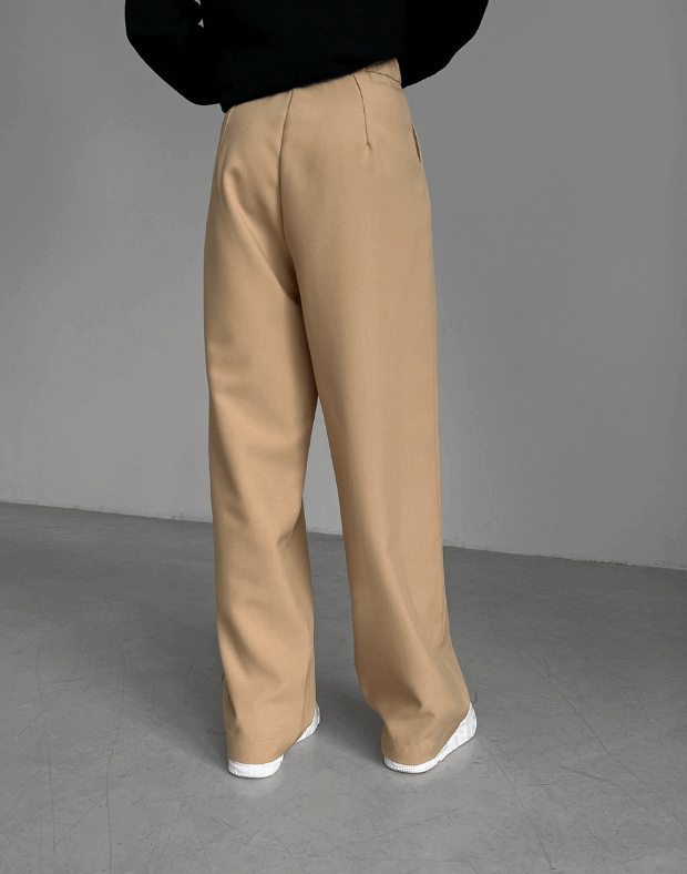 Текстильні брюки прямого крою, бежеві - Фото 2