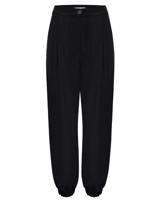 Текстильні брюки-джогери, чорні - Фото 7