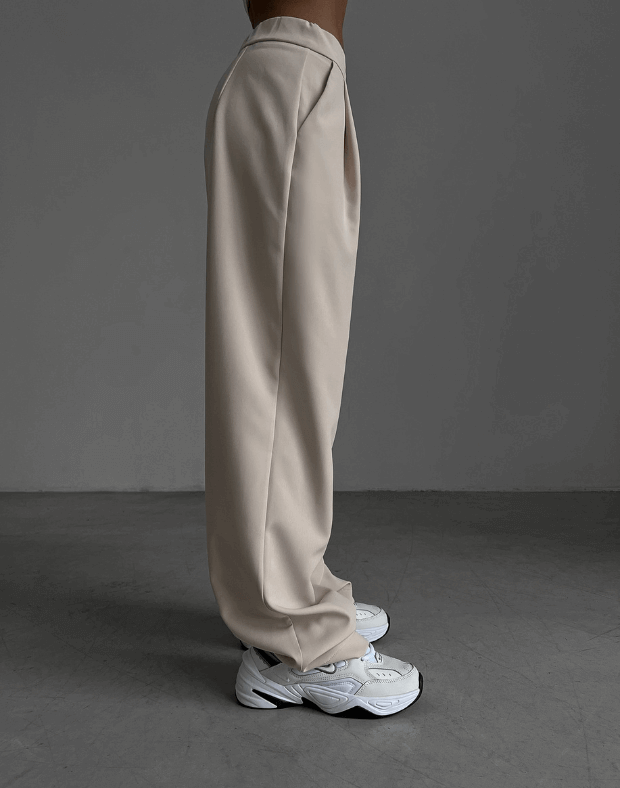 Текстильні брюки прямого крою, екрю - Фото 5