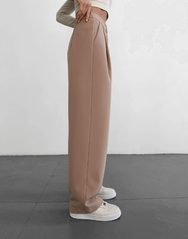 Текстильні брюки прямого крою, бежево-пудрові - Фото 6