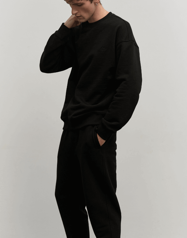 Комплект чоловічий весняний світшот та джогери зі шнурком, чорні - Фото 6