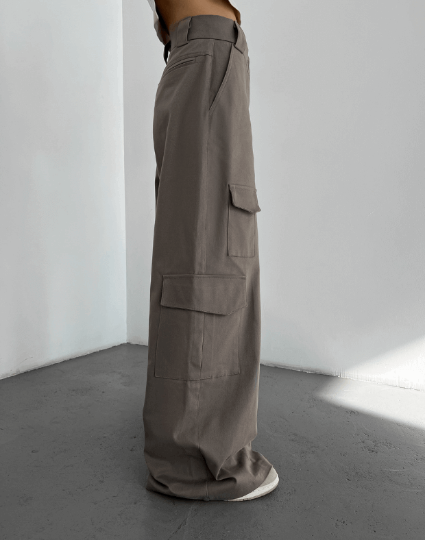 Прямі штани карго, коричневі - Фото 5