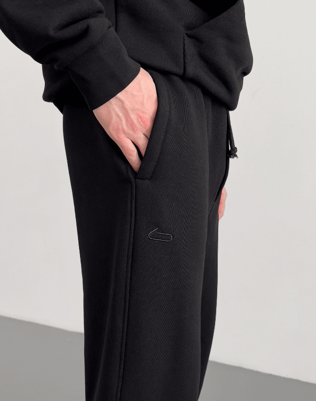 Комплект чоловічий весняний худі з кишенею та джогери зі шнурком, чорні - Фото 6