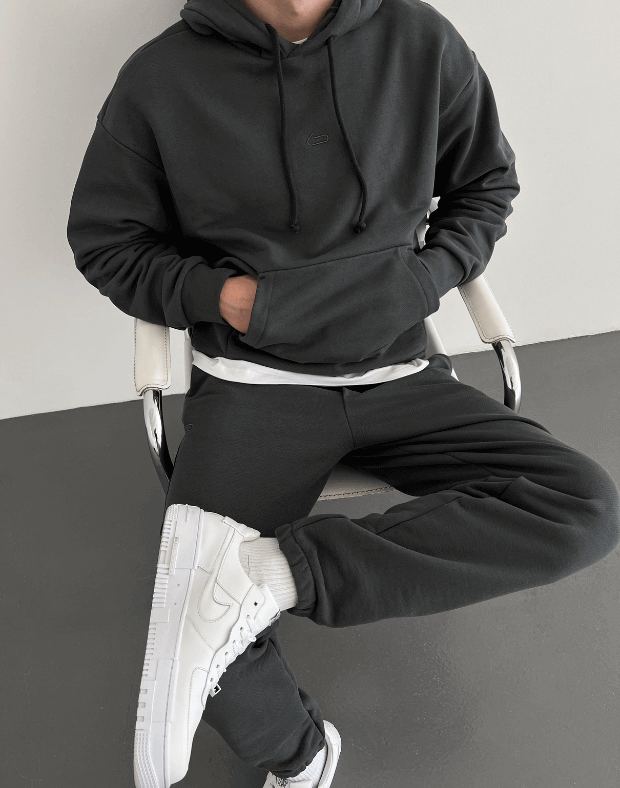 Комплект чоловічий весняний худі з кишенею та джогери зі шнурком, темний графіт - Фото 7