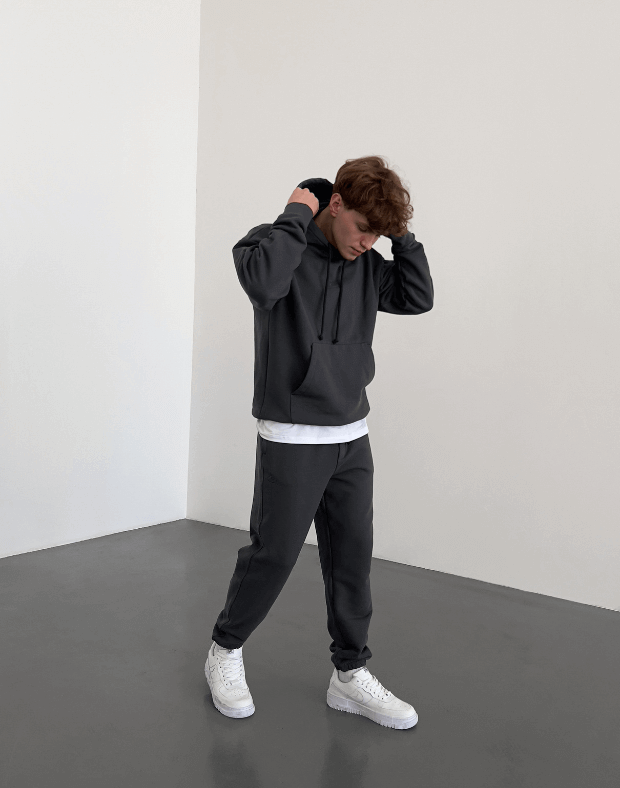 Комплект чоловічий весняний худі з кишенею та джогери зі шнурком, темний графіт - Фото 8