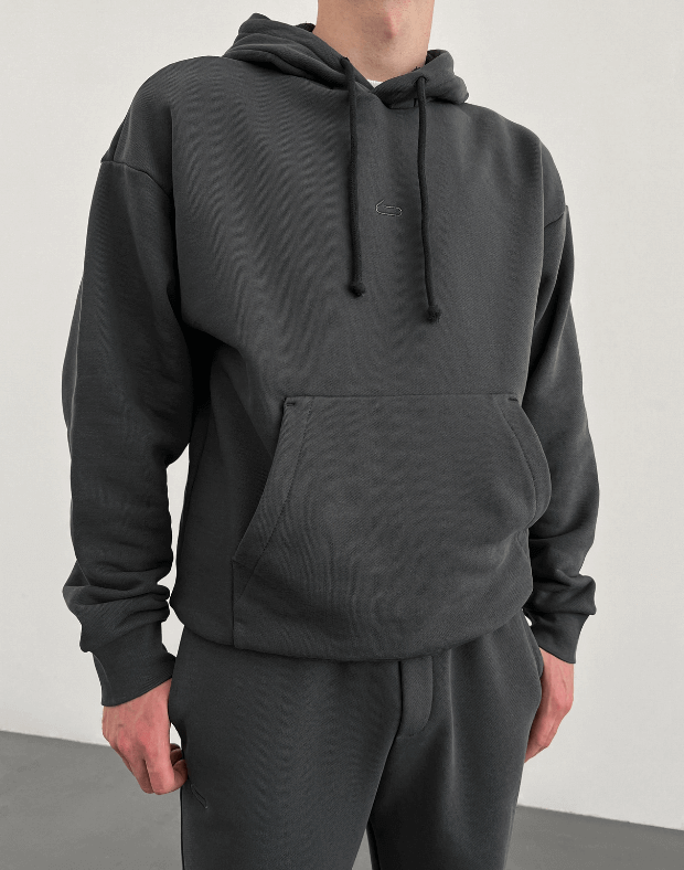 Комплект чоловічий весняний худі з кишенею та джогери зі шнурком, темний графіт - Фото 5