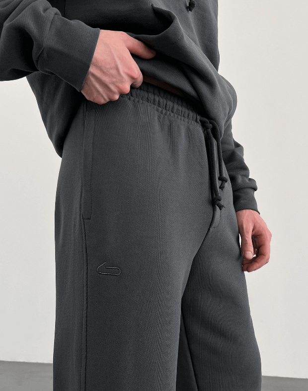 Комплект чоловічий весняний худі з кишенею та джогери зі шнурком, темний графіт - Фото 6
