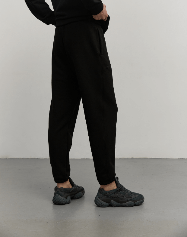 Комплект чоловічий весняний худі та джогери зі шнурком, чорні - Фото 7