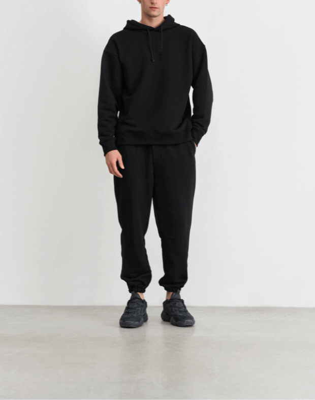 Комплект чоловічий весняний худі та джогери зі шнурком, чорні - Фото 1