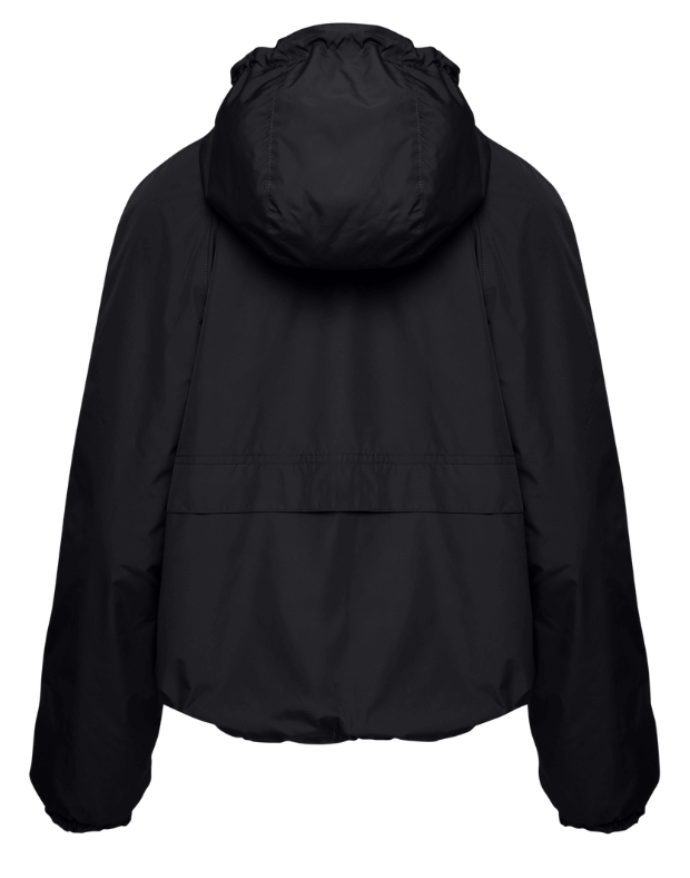 Куртка оверсайз з капюшоном з плащової тканини на блискавці, чорна - Фото 8
