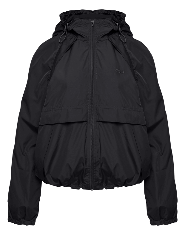 Куртка оверсайз з капюшоном з плащової тканини на блискавці, чорна - Фото 7
