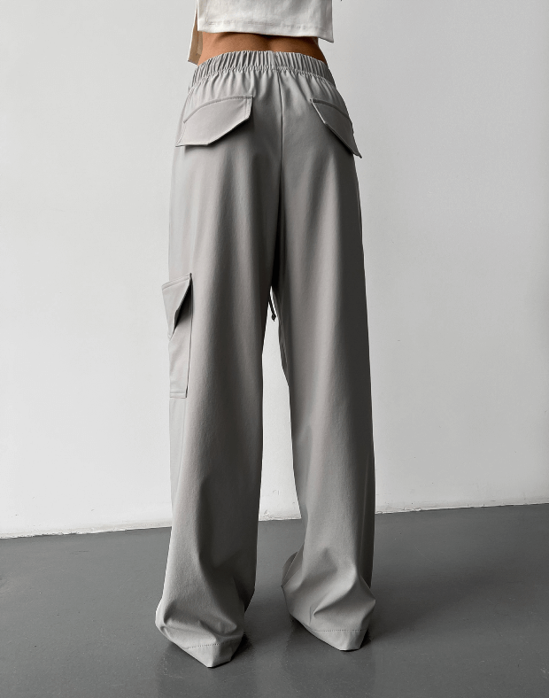 Прямі штани карго з плащової тканини, світло-сірі - Фото 2