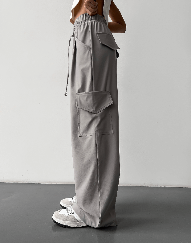 Прямі штани карго з плащової тканини, світло-сірі - Фото 6