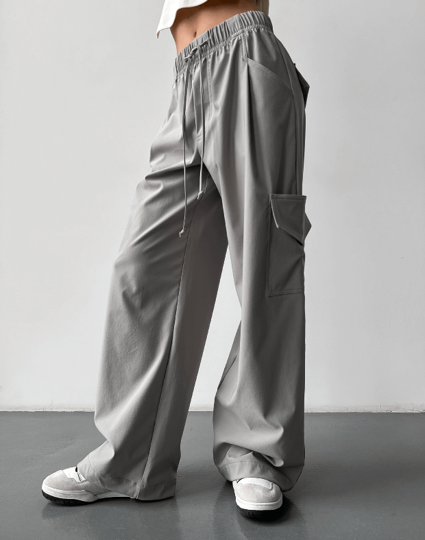 Прямі штани карго з плащової тканини, світло-сірі - Фото 5