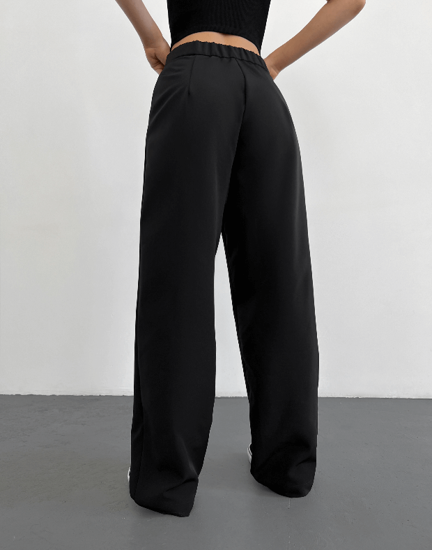 Текстильні брюки прямого крою, чорні - Фото 2