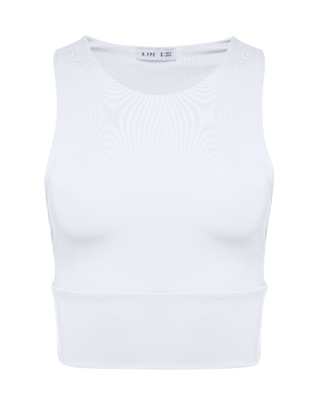 Кроп-топ гладкої текстури з подвійної тканини з перекрученою спиною, білий - Фото 7