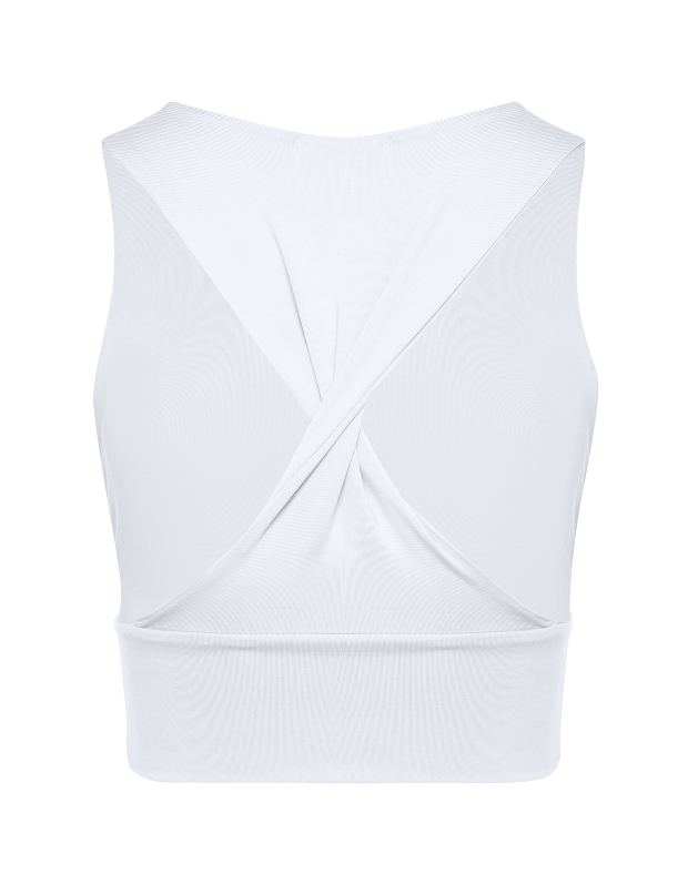 Кроп-топ гладкої текстури з подвійної тканини з перекрученою спиною, білий - Фото 8