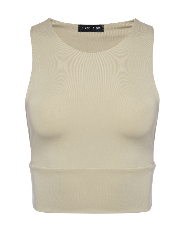 Кроп-топ гладкої текстури з подвійної тканини з перекрученою спиною, кавовий - Фото 6