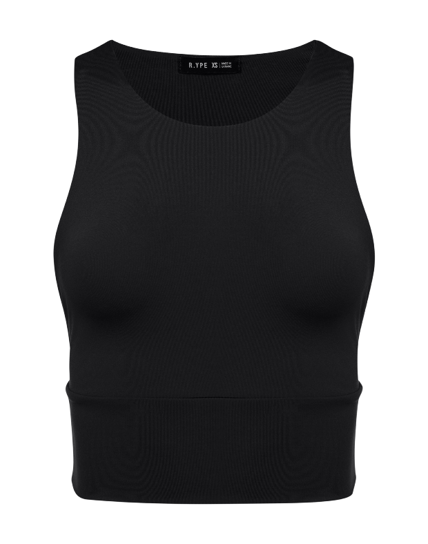 Кроп-топ гладкої текстури з подвійної тканини з перекрученою спиною, чорний - Фото 7