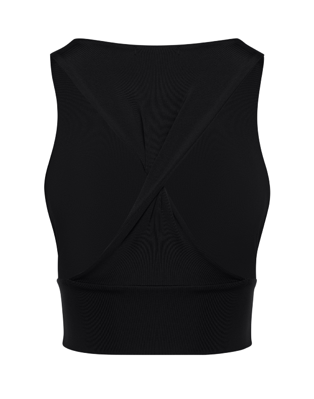Кроп-топ гладкої текстури з подвійної тканини з перекрученою спиною, чорний - Фото 8