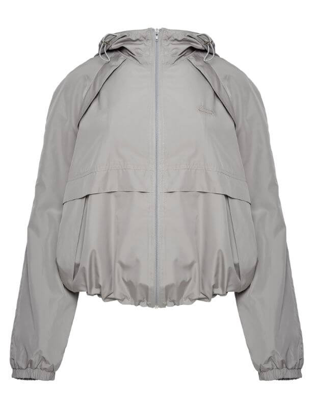 Куртка оверсайз з капюшоном з плащової тканини на блискавці, кавово-сіра - Фото 7
