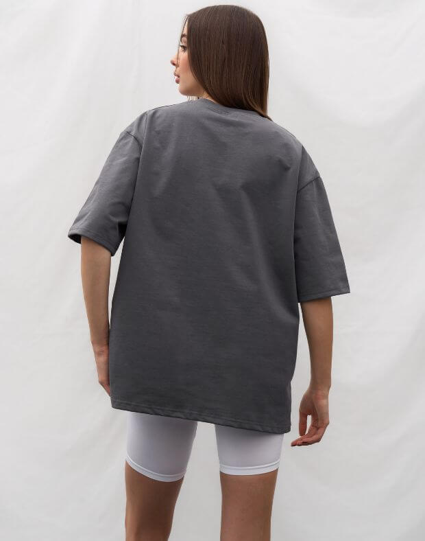 T-shirt oversize wykonany z super gęstej bawełny, grafit - Фото 2