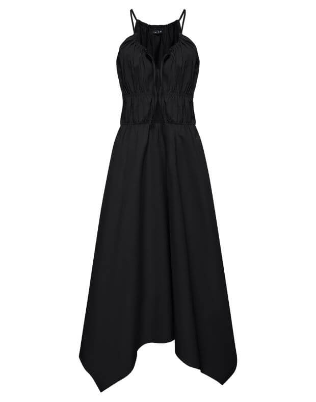 Сукня довжини максі зі зборками, чорна - Фото 7