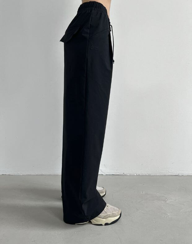 Прямі штани карго з плащової тканини, чорні - Фото 5