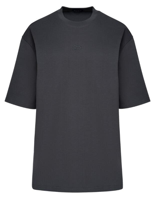 T-shirt oversize wykonany z super gęstej bawełny, grafit - Фото 7
