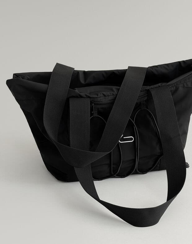 Спортивна сумка з декоративною затяжкою, чорна - Фото 2