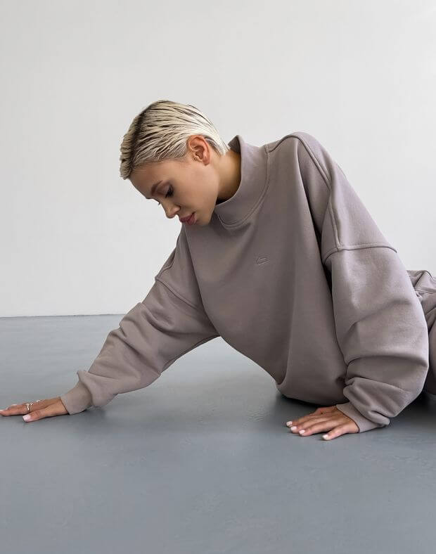 Світшот оверсайз із коміром, сіро-фіолетовий - Фото 4