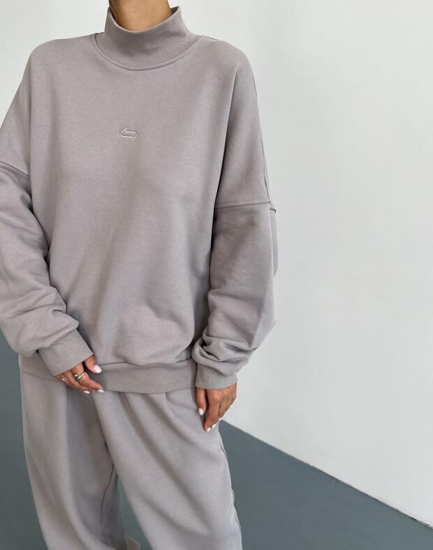 Світшот оверсайз із коміром, сіро-фіолетовий - Фото 6