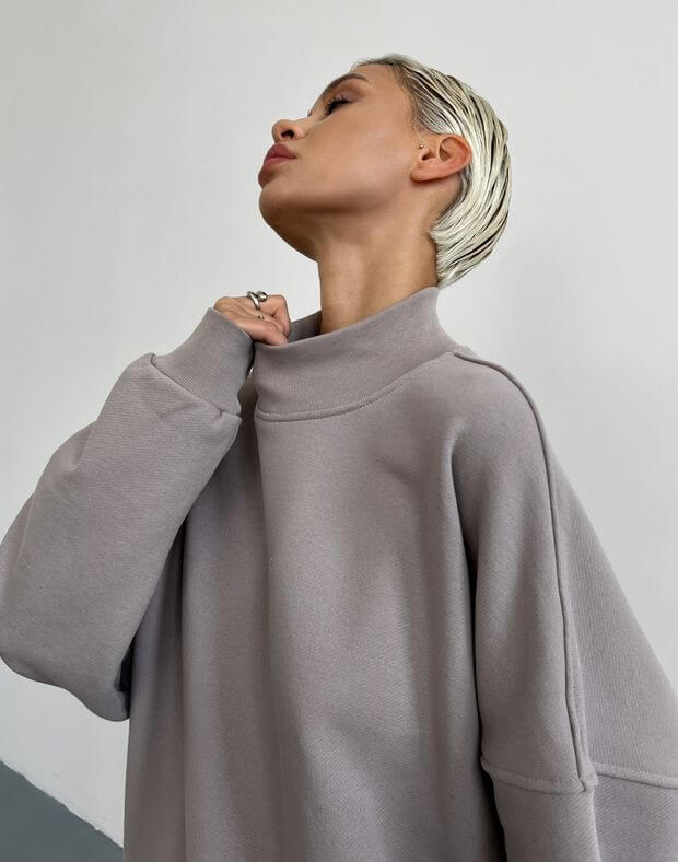 Світшот оверсайз із коміром, сіро-фіолетовий - Фото 5