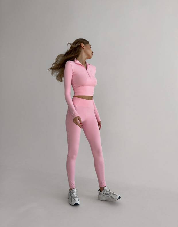 Лосини спортивні з високою посадкою та фігурним поясом, рожеві - Фото 6