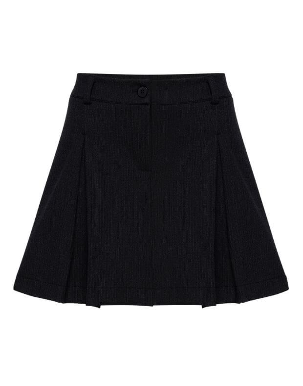 Spódnica mini w paski z zakładkami, czarna - Фото 7
