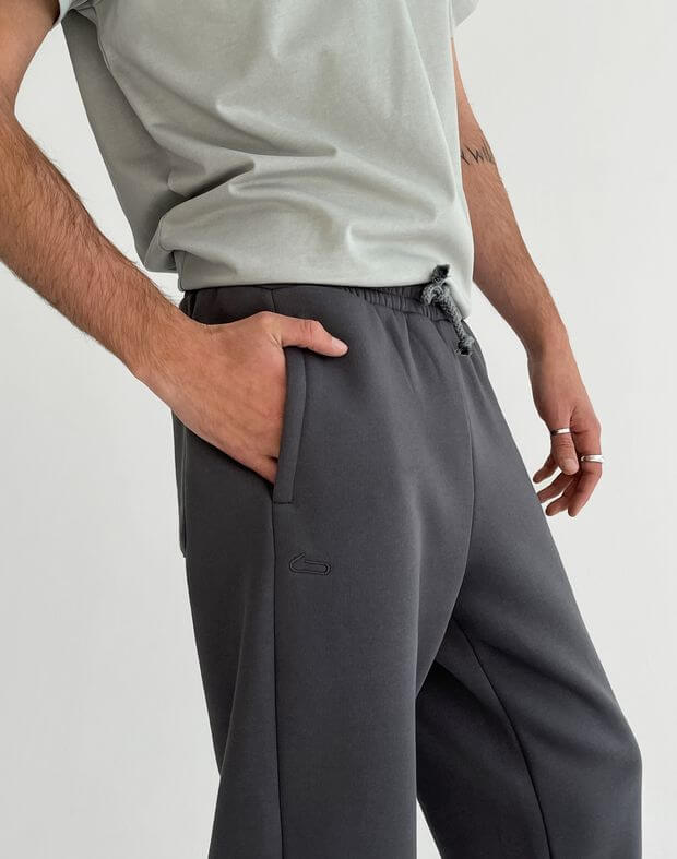 Зимові чоловічі джогери оверсайз з кишенею позаду з тканини з начосом, темно-сірі - Фото 5
