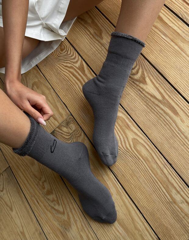Шкарпетки махрові з логотипом, графіт - Фото 2