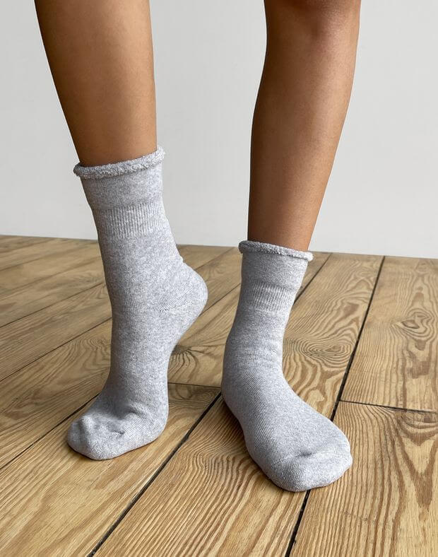 Шкарпетки махрові з логотипом, сірий меланж  - Фото 1