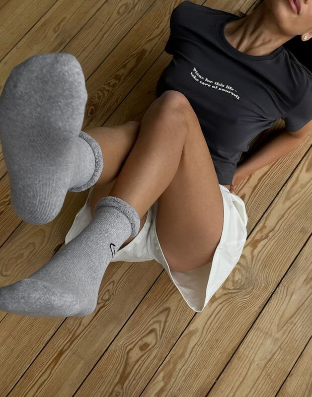Шкарпетки махрові з логотипом, сірий меланж  - Фото 2
