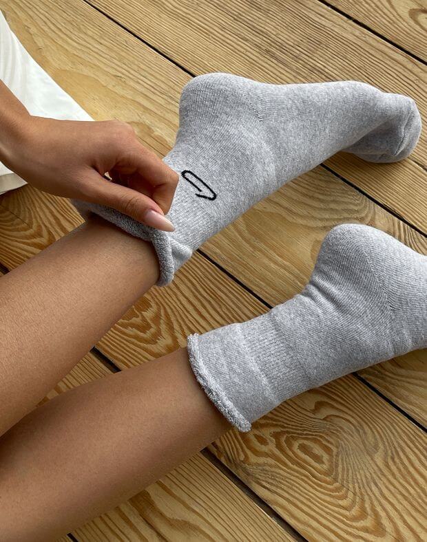 Шкарпетки махрові з логотипом, сірий меланж  - Фото 7