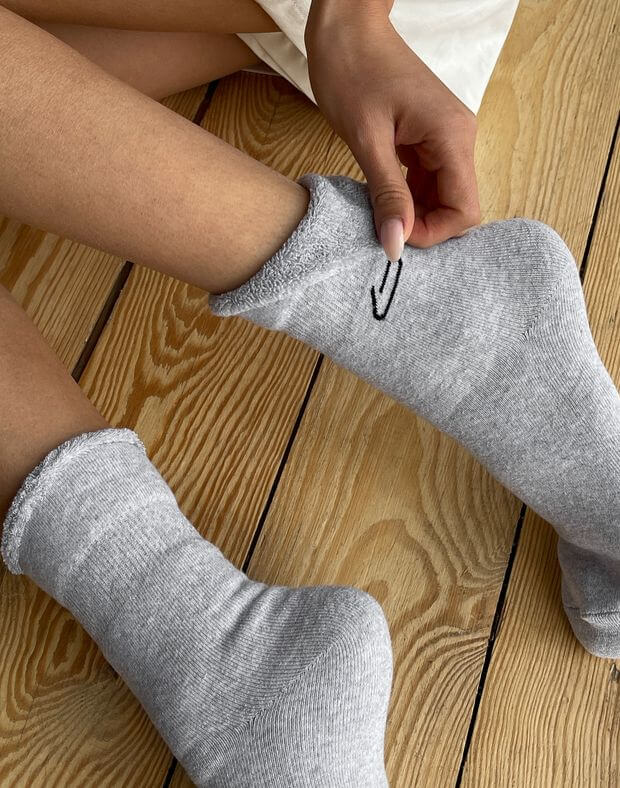 Шкарпетки махрові з логотипом, сірий меланж  - Фото 4
