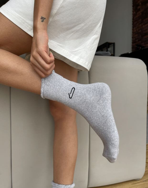 Шкарпетки махрові з логотипом, сірий меланж  - Фото 8