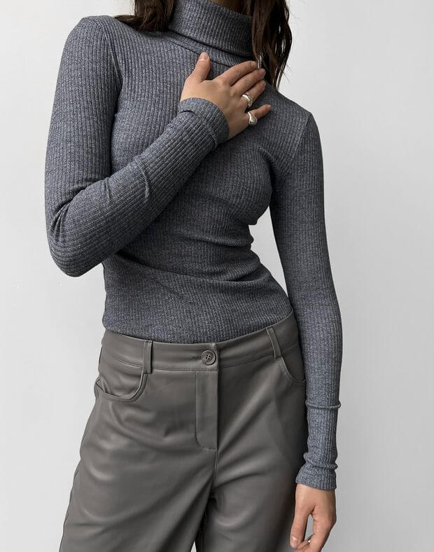 Podstawowy golf w kratkę, szary melanż - Фото 6