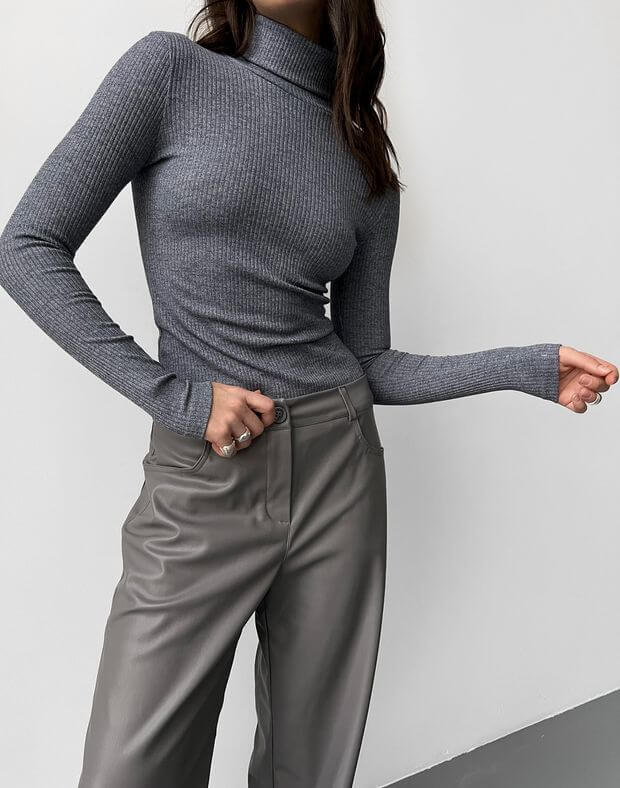 Podstawowy golf w kratkę, szary melanż - Фото 4