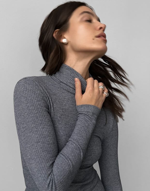 Podstawowy golf w kratkę, szary melanż - Фото 5